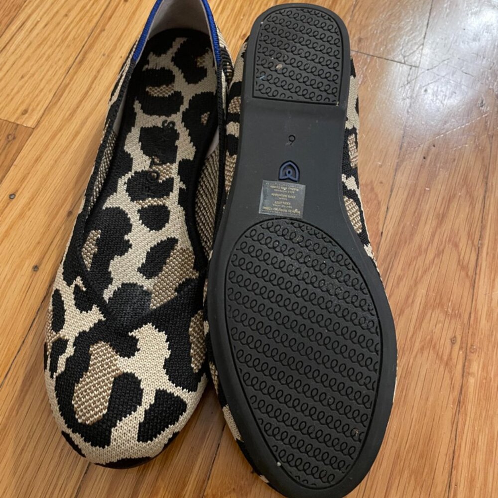 Rothy's Leopard Print Knit Flats in Black and Tan